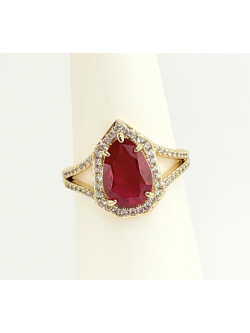 Bomb Party July Ring Sz 9 "The Mia Ring" Lab Created Ruby on Yellow Gold
